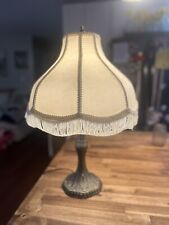 Victorian Fringe Boudoir Lamp Off SILK Cream/Vintage Pewter Style Base picture