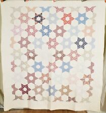 Cheery Vintage 30's Touching Stars Antique Quilt ~Novelty Prints picture
