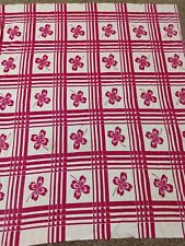Vintage Linen  54x44 Tablecloth Dark Pink  Clovers and Stripes  picture