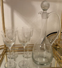 VINTAGE FLORAL ETCHED GLASS LIQUOR/ WINE DECANTER & 4 WINE GLASSES Barware Wine picture