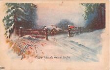 1923 Art Deco New Year Postcard of a Snowy Rural Home Scene - 508C picture