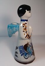 Vtg Signed Tonala Mexican Art Pottery Angel Candle Holder with Blue Bird picture