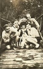 VTG Jack Terrier Dog Photo Pretty Flapper Woman & Men In SwimSuits 1920’s picture