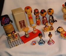 Rare Lot of 17 Japanese Folk Wooden + Kokeshi Doll Collection bobblehead EUC  picture