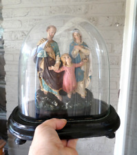Antique 19thc religious holy family chalk under glass globe dome picture