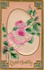 Antique Postcard c1910 Easter Greeting Rose w/Puffy Cream Background Airbrushed picture