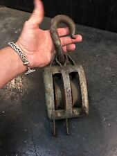 Vintage  BOSTON LOCKPORT 5in Wood/ Iron Double  PULLEY INDUSTRIAL OR NAUTICAL picture