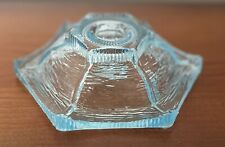 Vtg LE Smith Oriental Garden Hexagon Pagoda Ice Blue Glass Candle Holder Vintage picture