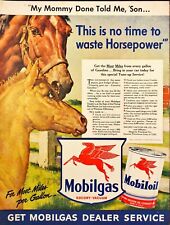Mobilgas Socony Vacum Oil Horse & Colt Conserve Gas WWII Vintage Print Ad 1942 picture