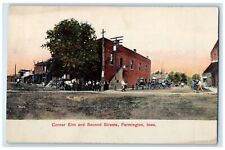 1908 Corner Elm And City Streets Horse Buggy People Farmington Iowa IA Postcard picture