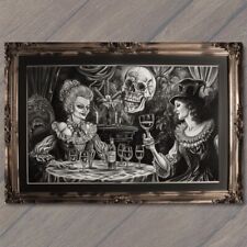 POSTCARD Skull Women Dinner Wine Ghost Girls Weird Scary Crazy Unusual Creepy picture