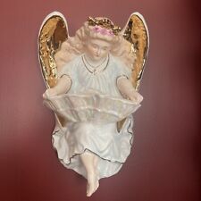 Antique French bisque porcelain angel figurine holy water font Gold France LARGE picture
