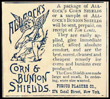 1891 ALLCOCK'S CORN-BUNION SHIELDS Cherub Graphic Orig Medical Antique Vtg AD picture
