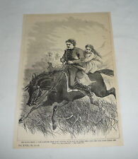 1884 magazine engraving ~ MAN AND WOMAN FLEEING PURSUERS ON HORSE picture