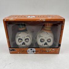 Transpac Ceramic Halloween Skulls Salt & Pepper Shaker Set CC01B25013 picture