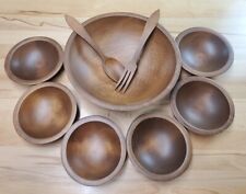 VTG Woodcroftery Mid Century Modern Large Wooden Salad Bowl 9 Piece Set  picture