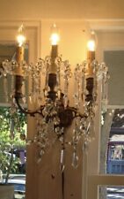 Pair Of Antique Bronze Wall Lamp Scones With Crystal Prism Drops - STUNNING picture