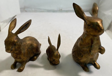 Vintage 3 Piece Brass Figures Rabbit Family picture