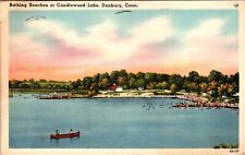 Danbury, CT Connecticut Bathing Beaches at Candlewood Lake Linen Postcard H404 picture