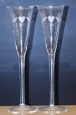 Pair of Two {2} Romantic Champagne Flutes with Love Birds and Hearts. picture