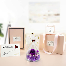 Preserved Real Rose Glass Angel Figurine Surprise Heart Necklace Greeting Card  picture