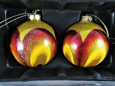 Old Navy Glass Ornaments 2 Count Glittery Gold Amber Orange 3.5