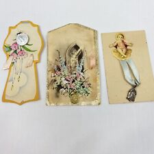 3 Antique Medallions Immaculate Conception with Ribbon & Card 1830's & forward picture