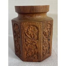 70's Vintage Wood Carved Jar Canister India picture