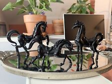 Set Of Three Black Glass Miniature Chinese Horses picture
