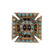 Yellow Gold Alpha Tau Omega Vintage Badge - 10k Opal Enamel Fraternity Pin picture