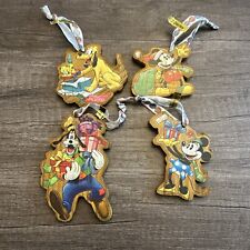 Disney Christmas Ornaments Wood Lot Of 4 Mickey Minnie Pluto Goofy picture