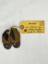 1928 ANTIQUE Pair of Native American Baby Moccasins with Poem Shipping Label picture