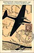 Exposition Philatelique Airplane Art Deco Paris 1946 Stamp/Cancel Postcard picture