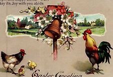 c1910 EASTER GREETINGS ROOSTER CHICKS BELL LANDSCAPE EMBOSSED POSTCARD 20-163 picture