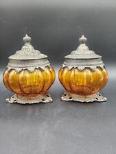 Set of 2 Blown Amber Glass Apothecary Jar Canister Made in India picture