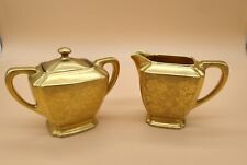 Vintage Stouffer Creamer and Sugar Set Floral Etched Gold Plated picture