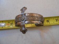 RARE VINTAGE METAL SILVER COLOR CATHOLIC ROSARY CUFF BRACLET RELIGIOUS CROSS picture