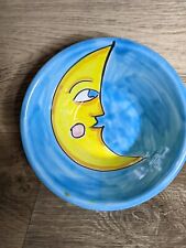 4 Vintage Starbucks pottery Bowl Blue Yellow Crescent Moon Face Handpainted 2000 picture