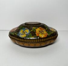 Vintage Toleware Tin Rown Tree Confectionary Oval Tin with Painted Pansies picture
