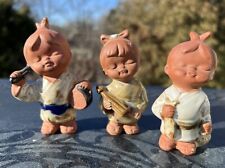 Vtg UCTCI Japan Glazed Terracotta Pottery Boys and Girl Child Figurines Set of 3 picture