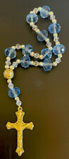 Vintage Catholic Blue Crystal Chaplet, Gold Tone Crucifix picture