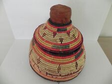 Saudi Arabian Vintage Handwoven Basket With Lid and Leather Bottom and Top 14x15 picture