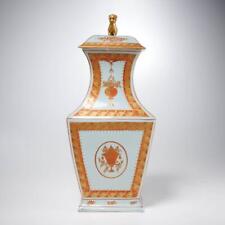 Mottahedeh Old English Lowestoft Orange Gold Chinoiserie Foo Dog Lidded Jar Vase picture