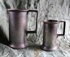 Two 19th c. French Heavy Pewter Measuring Tankards (Demi-Litre&Double Decilitre) picture
