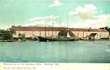 SHIPPING ICE ON THE KENNEBEC RIVER, c 1905, GARDINER, MAINE, VINTAGE POSTCARD picture