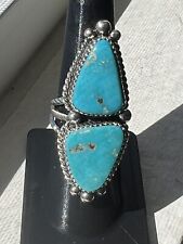 2 stone Natural Morenci Turquoise Sterling Silver Sz7.5 Navajo Avin Joe R0267 picture