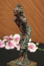 Vintage Victorian Maiden Garden Flowers Bronze Marble Statue Sculpture Figurine picture