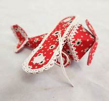 VTG Inarco Red Floral Airplane Christmas Ornament Cardboard Fabric Lace Japan picture