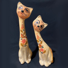 Tonala PAIR of Cats MCM Mexico Signed Paper Mache Folk Art ARCO Hand-painted Vtg picture