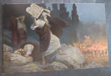 vtg postcard Moses casts Tablets out Leinweber Holy Scripture Art Publishers picture